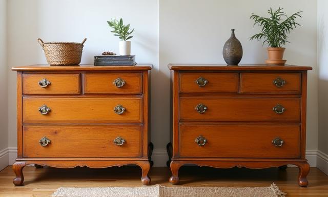 Antique dresser before and after restoration